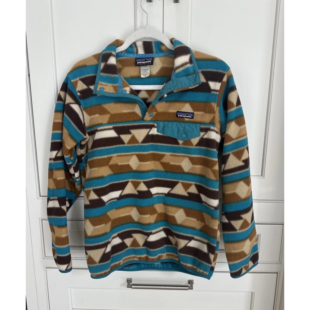 Patagonia Synchilla Aztec Snap-T Fleece Sz XS Pullover Brown Turquoise Southwest
